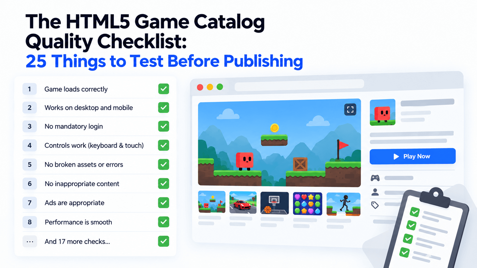 The HTML5 Game Catalog Quality Checklist: 25 Things to Test Before Publishing